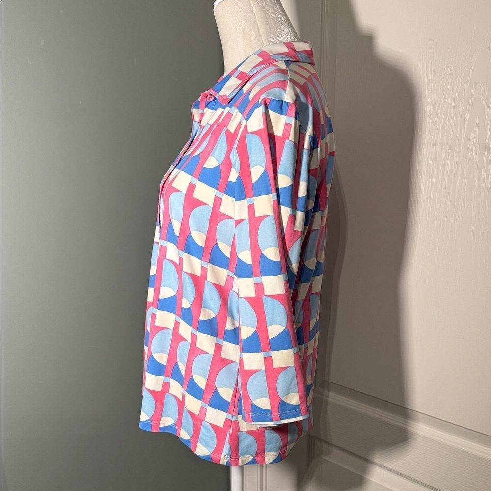 J.McLaughlin Geometric Print Polo Top 3/4 Sleeve Stretch Knit Size XL - Picture 4 of 7